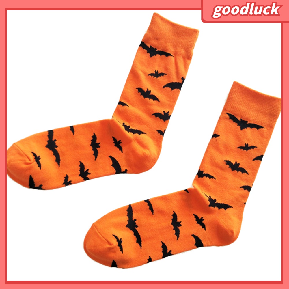 &lt; Golu &gt; Vớ Cotton Thoáng Khí In Hình Bí Ngô Dơi Bí Ngô Halloween Cho Nam