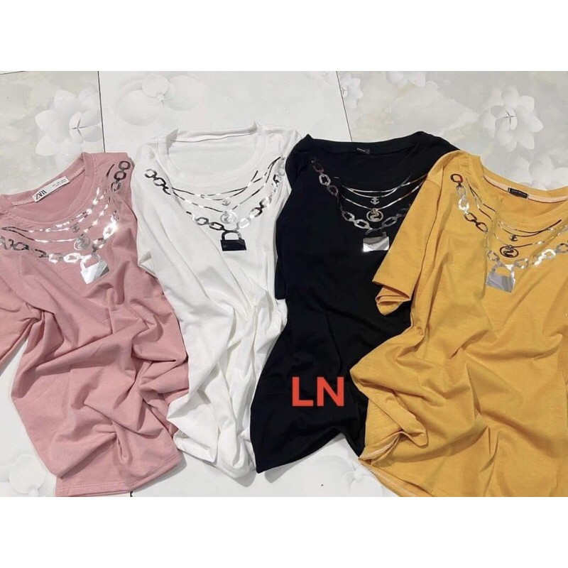 Áo phông ánh gương cổ khoá sích chữ s vòng cổ ngắn tay LN12