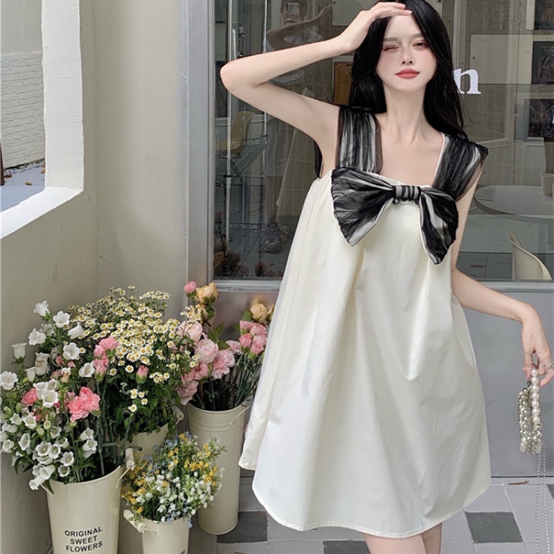 Đầm Chữ A Hai Dây Dáng Rộng Màu Sắc Tương Phản Cho Nữ