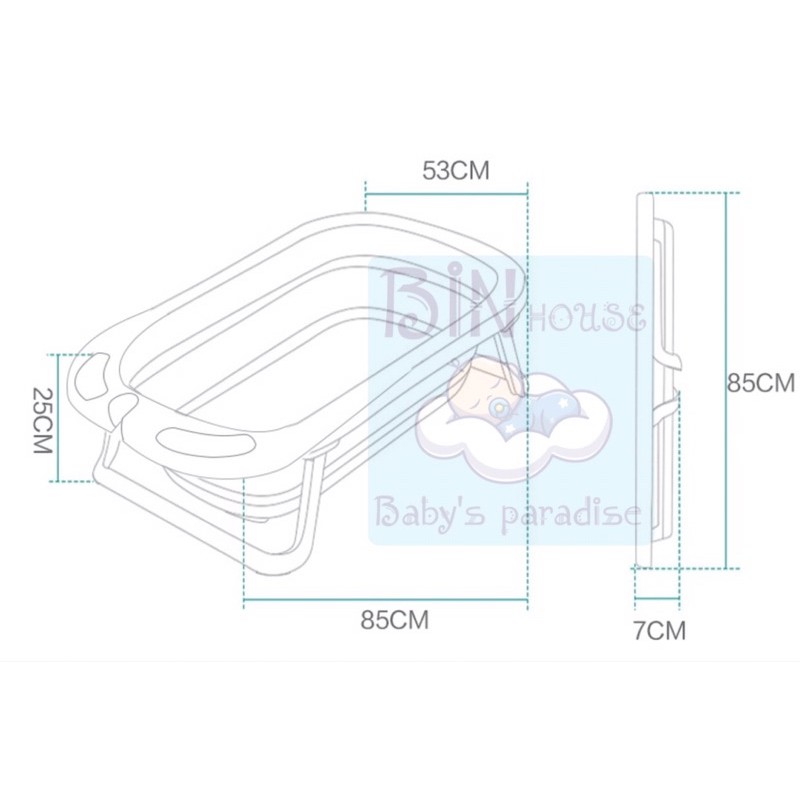 Chậu tắm gấp gọn có nhiệt kế, có giường phao tắm cho bé