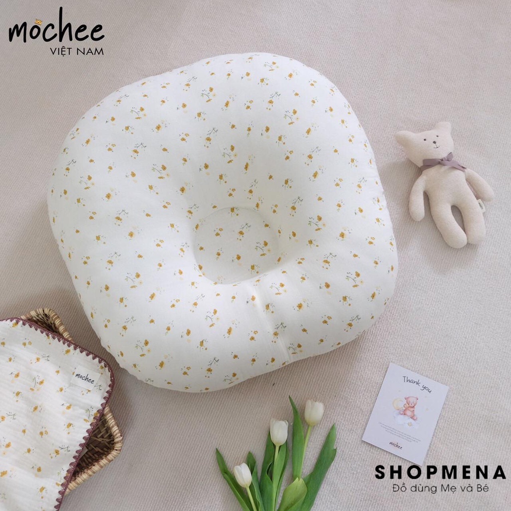 Gối Chống Trào Ngược MOCHEE Chất Vải 100% Cotton Và Bông Microfiber Mềm Mại Giúp Con Không Dặc, Trớ