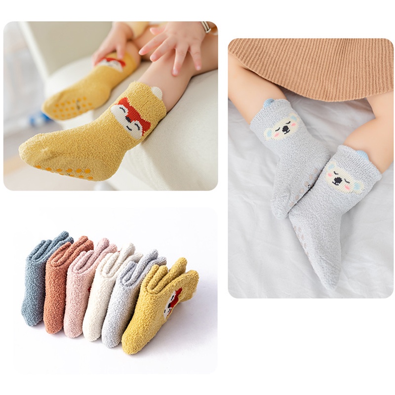 Vớ Lông Cừu San Hô Mềm Mại Ấm Áp Chống Trượt Hình Động Vật Hoạt Hình Dễ Thương Dành Cho