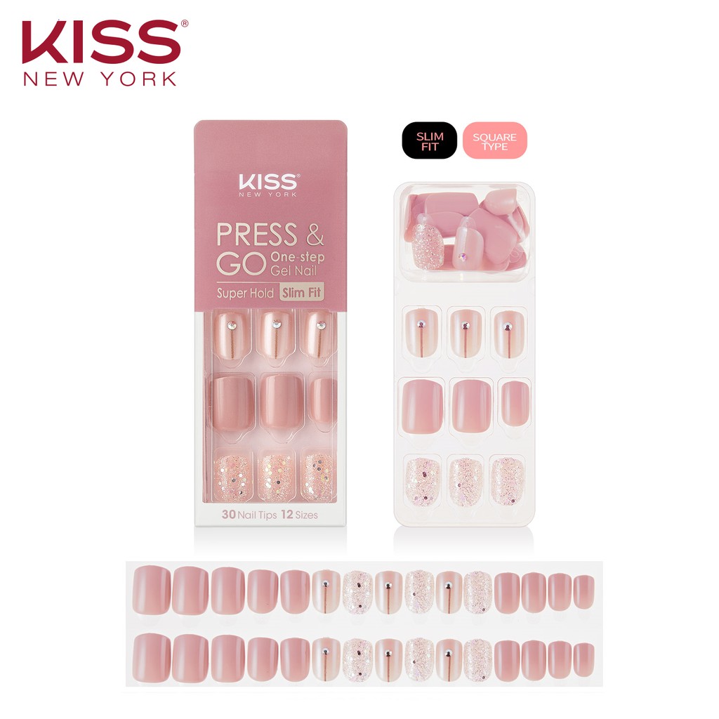 Bộ 30 Móng Tay Gel Tự Dán Press & Go Kiss New York Nail Box - Pink Romance (KPNS17K)