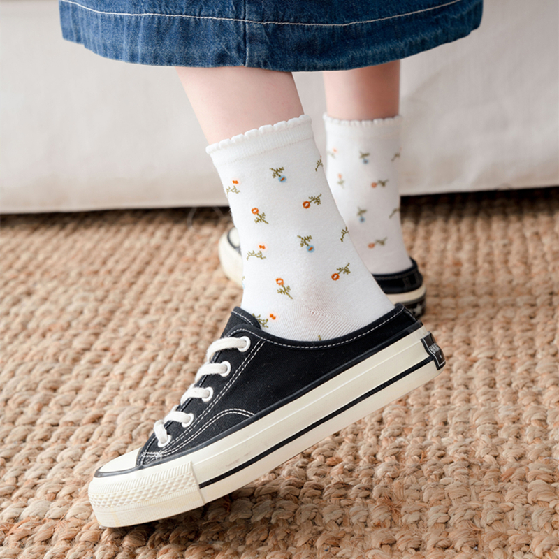 Vớ Cotton In Họa Tiết Hoa Phong Cách Hàn Quốc Thời Trang Cho Nữ