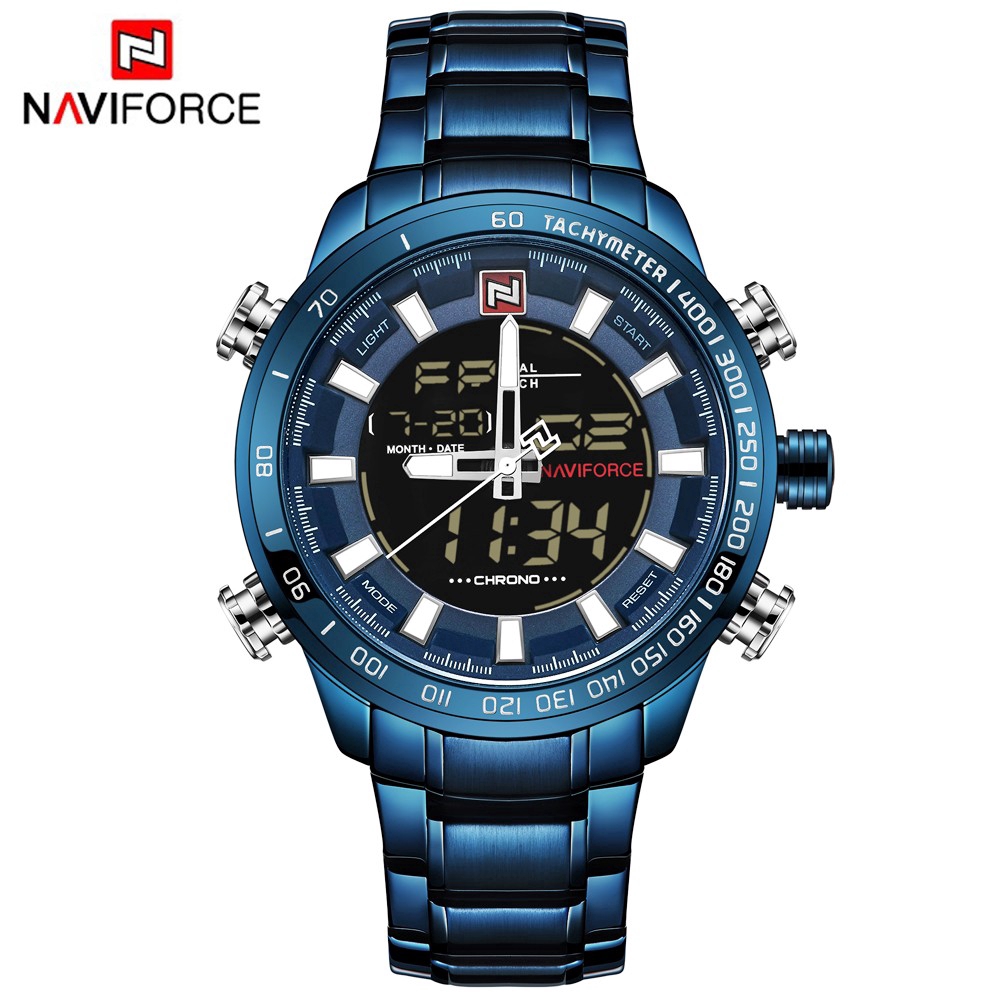 NAVIFORCE NF9093 Men Sport Fashion Stainless Steel Band Analog Digital Watch