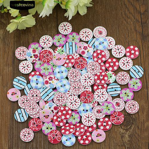 Set 100 nút hình tròn họa tiết đa dạng tự làm may vá thủ công