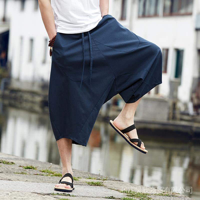 Bloomers Quần Short Harem Nepal Bằng Cotton Lanh Ống Rộng Đáy Thụng Mùa Hè Cỡ Lớn Cho Nam