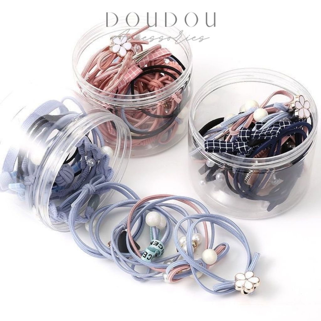 Hộp 12 dây chun buộc tóc DOUDOU Dây cột tóc nữ nhiều màu gam kẹo ngọt xinh xắn phong cách Hàn Quốc thời trang PJ011