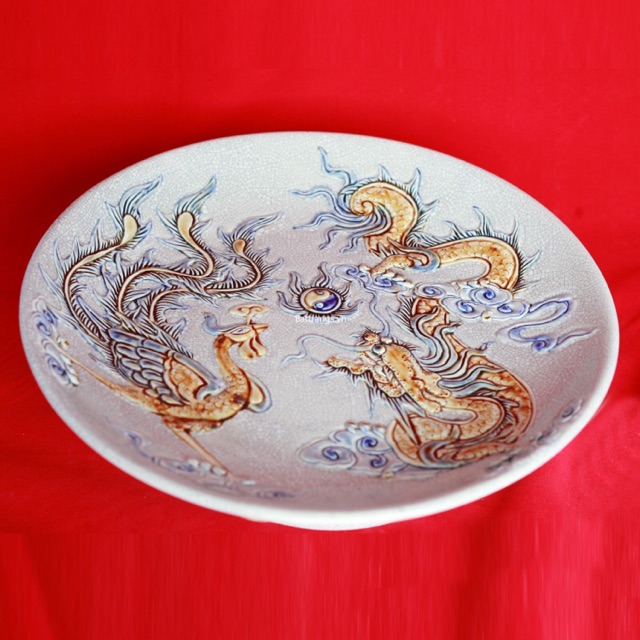 Mâm bồng men rạn Bát Tràng đường kính 24cm
