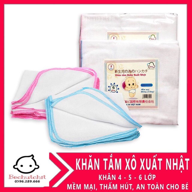 Khăn tắm xô Nhật 4 lớp/ 6 lớp siêu mềm, siêu thấm