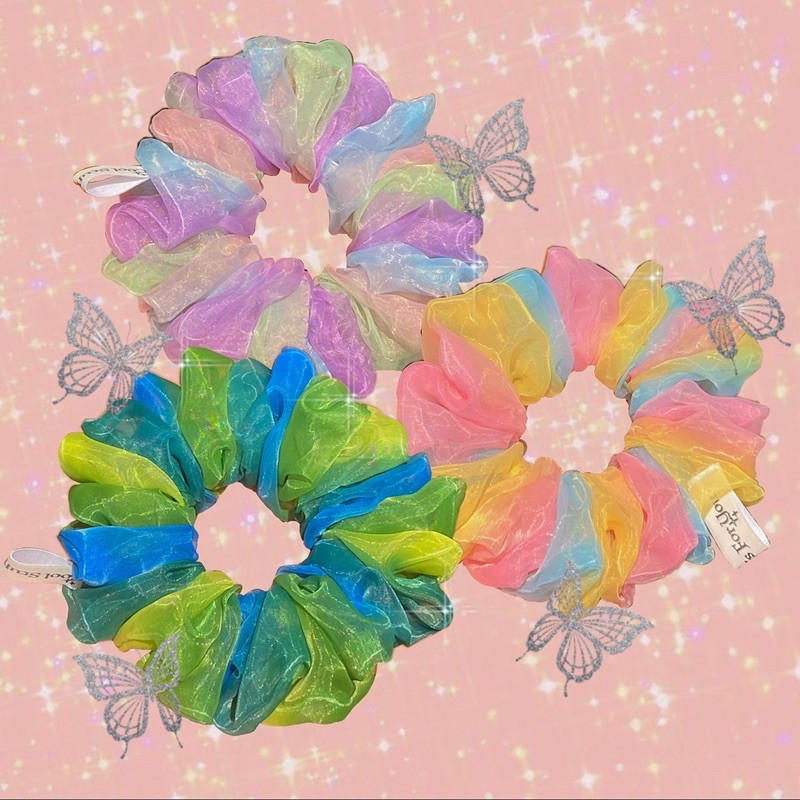 Đồ buộc tóc scrunchies loang màu voan phồng màu mới 2 size ✨