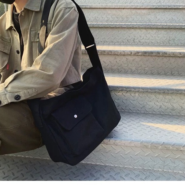 Túi đeo chéo canvas ulzzang cỡ lớn thời trang Hàn Quốc học sinh sinh viên đi học đi chơi unisex