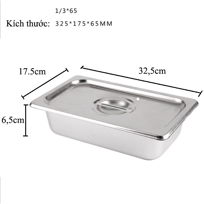 Combo 5 Khay 1/3 Khay Inox Đựng Thạch Topping Đựng Thực Phẩm Đựng Kem GN 1/3