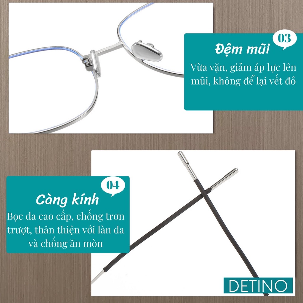 Gọng kính nam Hàn Quốc đẹp cao cấp hình vuông mặt tròn, mắt kính nam thời trang cận chống UV - ánh sáng xanh DETINO K02