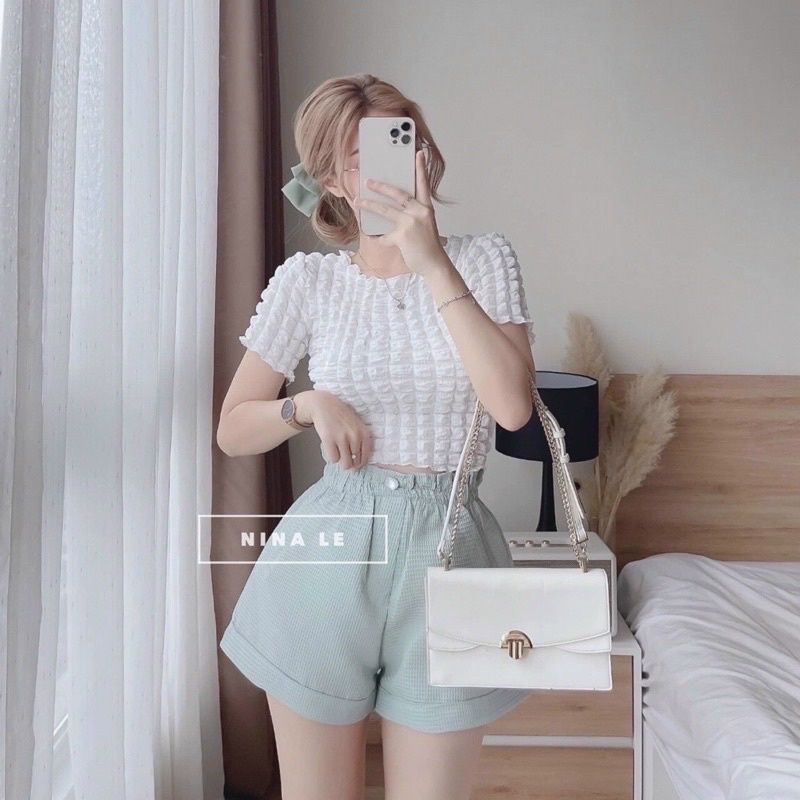 ÁO CROPTOP NGẮN TAY VẢI XỐP XỊN XÒ B43