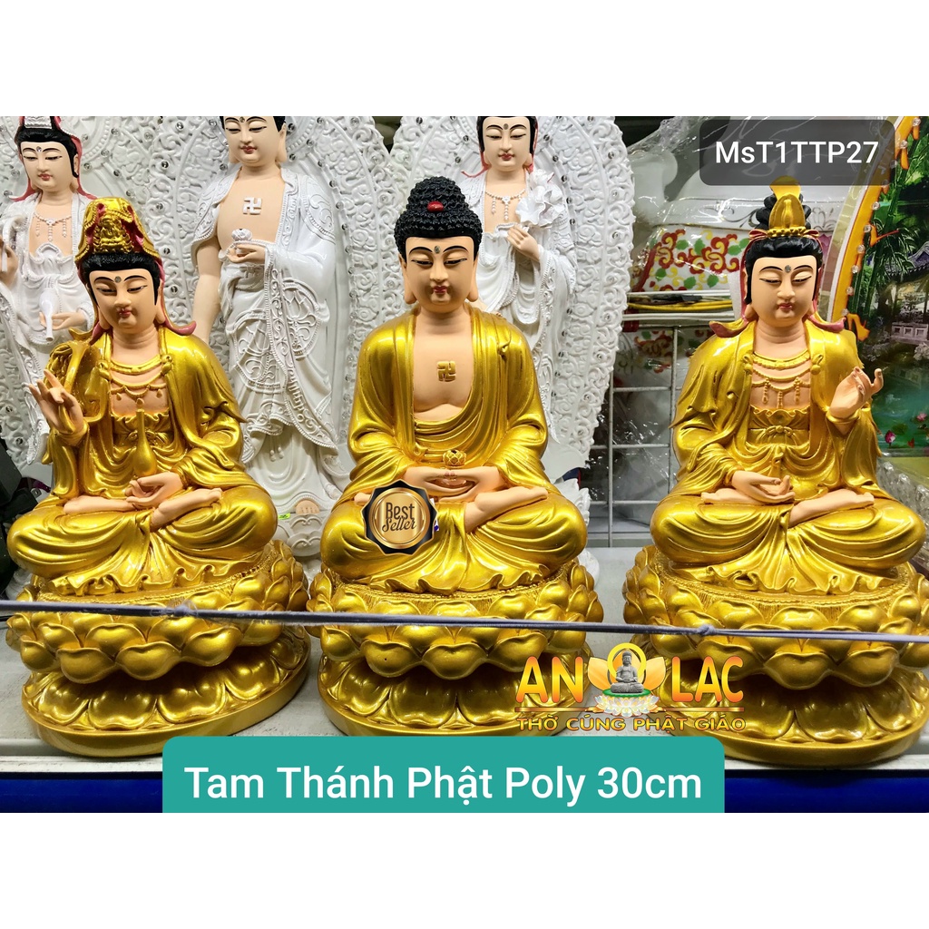 Tam Thánh Phật Nhũ Vàng 30cm T1 Poly