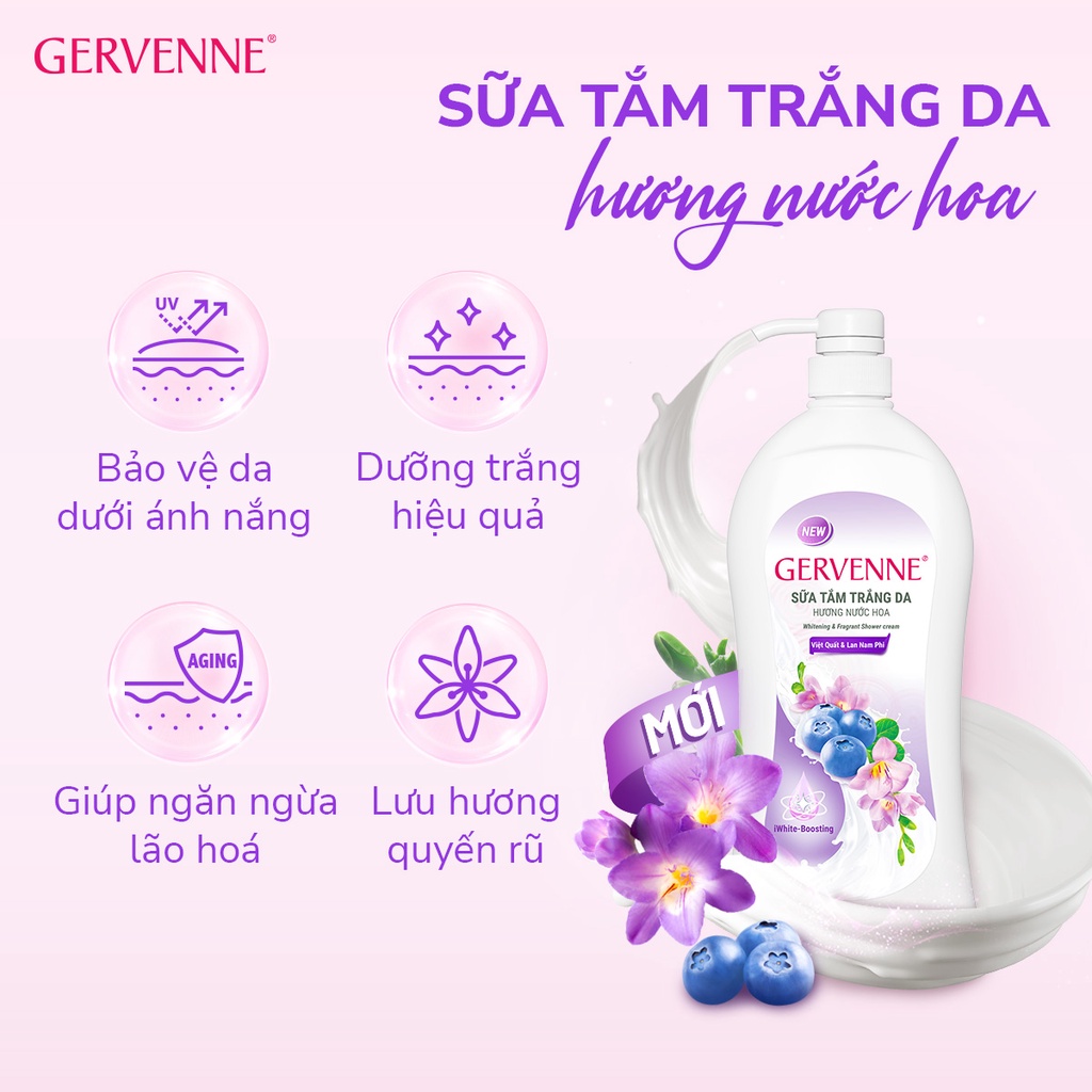 Combo 2 Sữa tắm trắng da hương nước hoa Gervenne Việt Quất và Lan Nam Phi 1.2L/chai