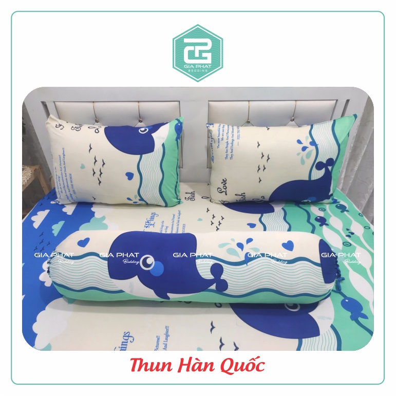 Bộ Ga Gối 4 Món Thun Lạnh Hàn Quốc {4 Món} họa tiết Cá Heo ( 1 ga bọc + 2 vỏ gối nằm + 1 vỏ gối ôm ) | BigBuy360 - bigbuy360.vn