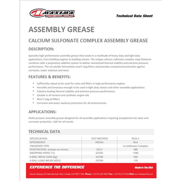 Mỡ Bò MAXIMA Assembly Grease Lắp Ráp Máy - Bôi Trơn Các Chi Tiết Bên Trong Động Cơ – 454gram Made in USA