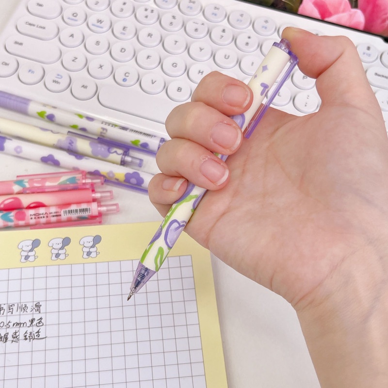 Set 4 Bút Mực Nước Ngòi 0.5mm Gắn Hoa Dễ Thương