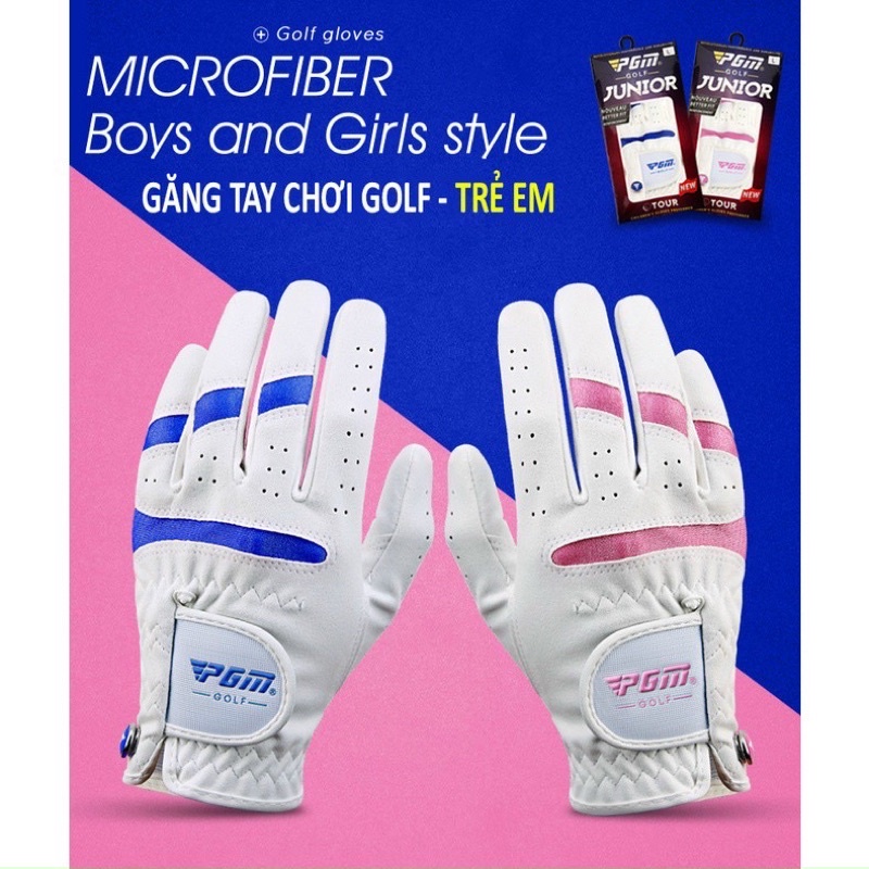 Găng tay golf trẻ em NK/ Chất liệu da cừu/ Màu Trắng Hồng và Trắng Xanh/ Size cho bé 3-15 tuổi