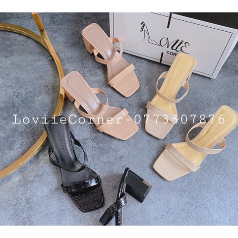 DÉP CAO GÓT NỮ LOVIIECORNER - GUỐC NỮ ĐẾ VUÔNG 3 PHÂN CHẤT DA XỊN D210433