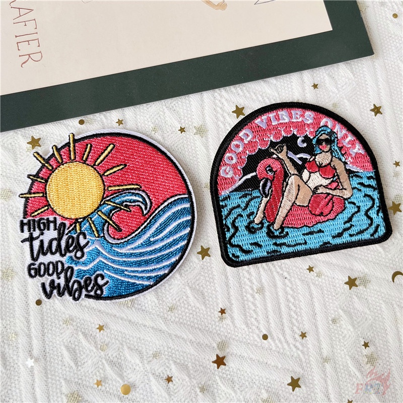 ♚ Sticker Ủi Thêu Chữ Good Vibes Only - No Bad Days ♚ 1 Huy Hiệu Ủi Trên Quần Áo DIY