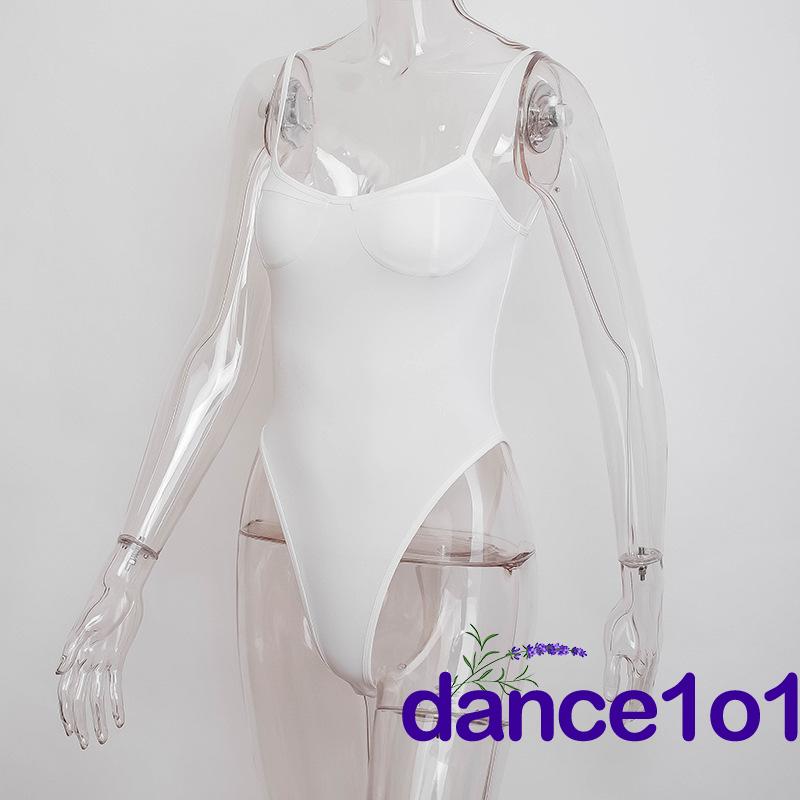 Áo liền quần hai dây màu trắng trơn cắt xẻ thấp quyến rũ thời trang dành cho nữ