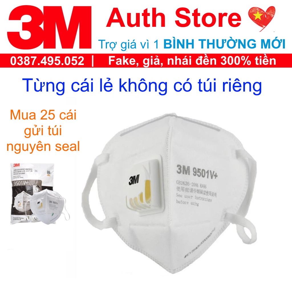 SẴN HÀNG khẩu trang 3M 9501V+ N95 KN95 lọc 95% bụi mịn PM2.5 có van thở lọc khí đeo tai y tế chính hãng chống dịch