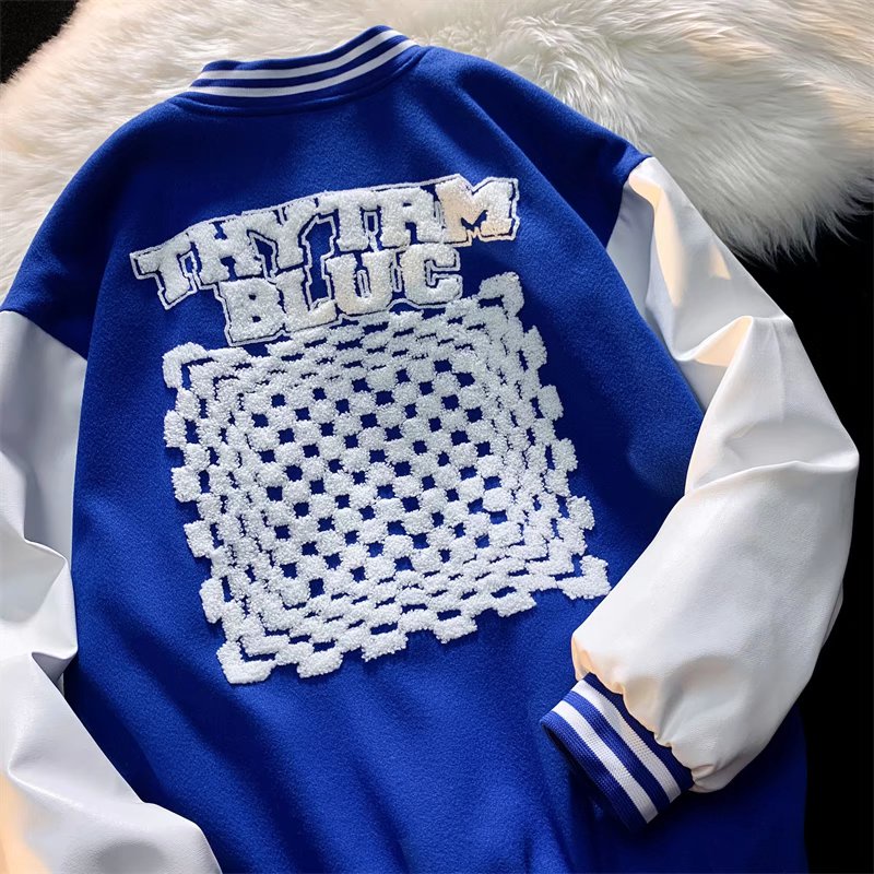 Áo bomber nam Thêu tay áo da /Áo khoác bóng chày dáng rộng thêu họa tiết phong cách retro thời trang năng động cho nữ