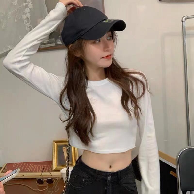 Áo Croptop Tay Dài In Chữ Phong Cách Hàn Quốc