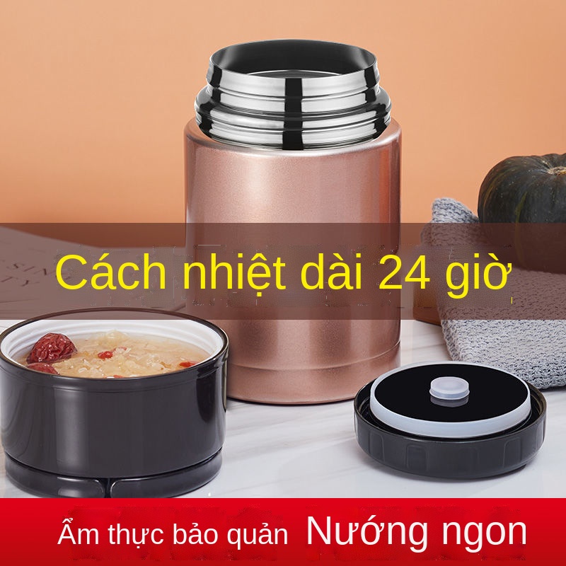 ❈◕♠Sản phẩm mới cốc nhồi cốc hầm cháo tạo tác hộp cơm inox 304 cách nhiệt Hộp cơm 24 giờ thương mại xô đựng thức ăn tron