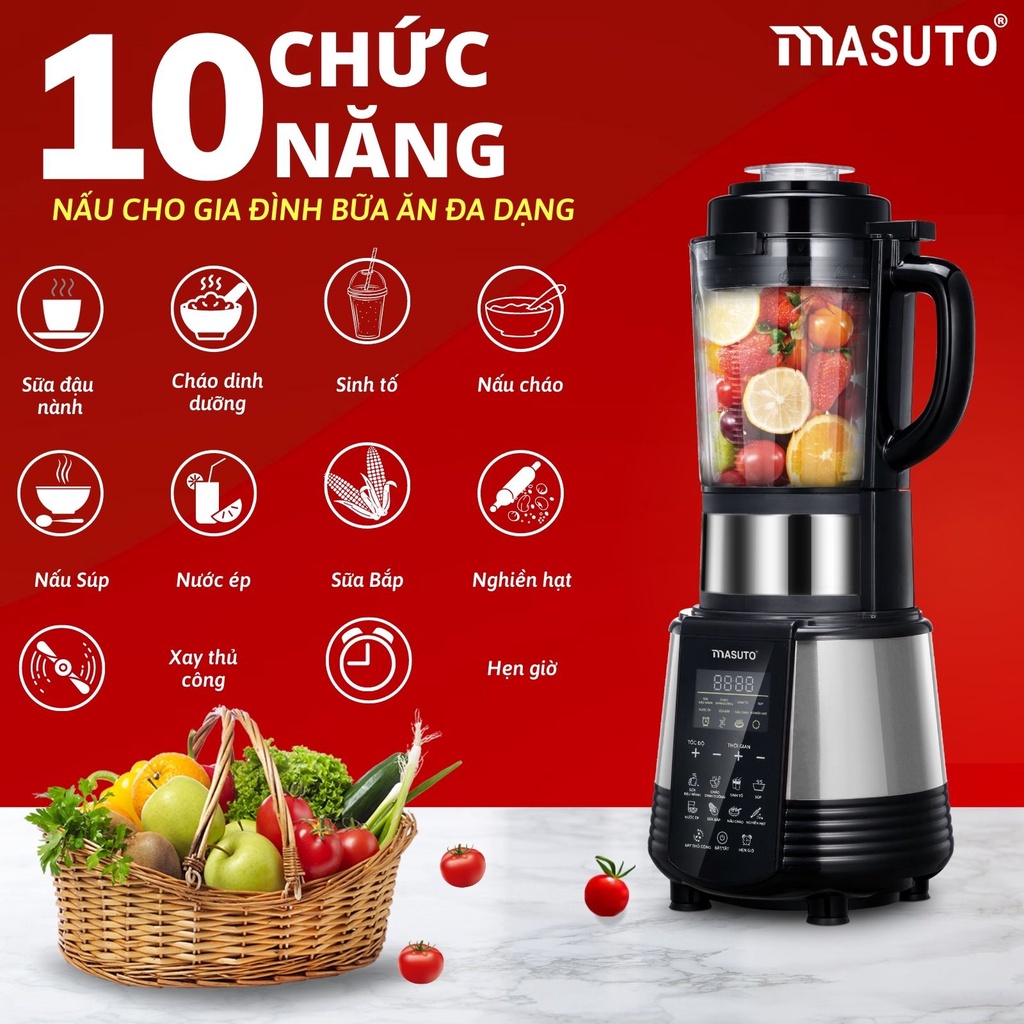 Máy Làm Sữa Hạt Masuto 1.75l Xay Các Loại Granola Siêu Nhuyễn Mịn Chuyên Nấu Các Món Healthy Eatclean Ăn Chay Như