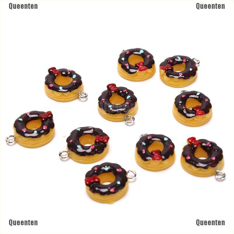 Bộ 10 mặt dây chuyền hình bánh Donuts bằng nhựa dễ thương