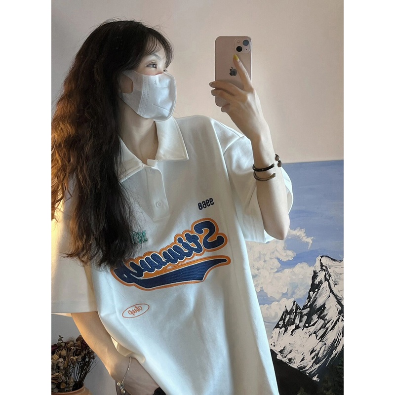 Áo polo Nữ Tay Ngắn Dáng Rộng Phong Cách Harajuku Cá Tính