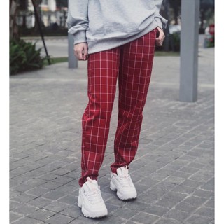 Unisex - quần caro màu đỏ - plaid pants - quần caro ống suông ulzzang