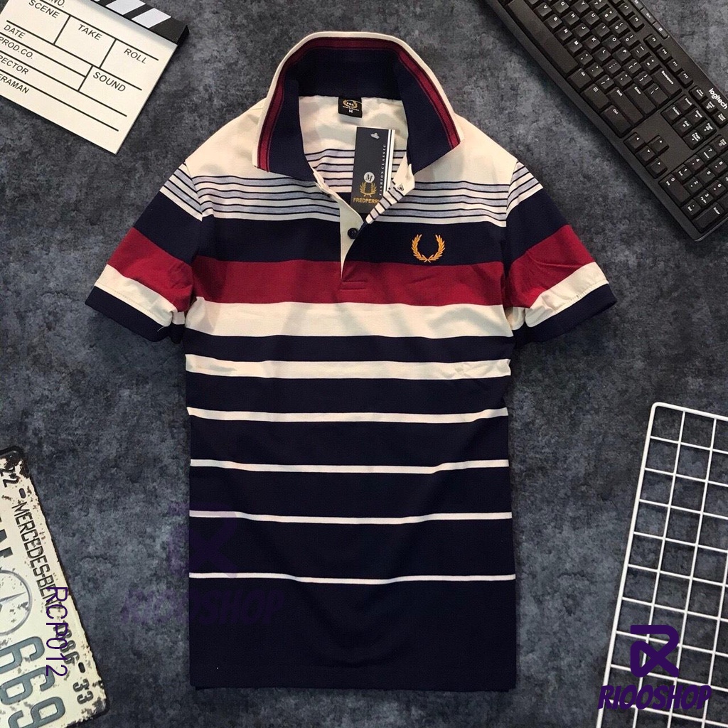 Áo thun nam trung niên có cổ cotton dày mịn kẻ sọc ngang cao cấp bông lúa RCP012 - áo polo nam form rộng Riooshop