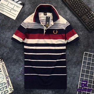 Áo thun nam trung niên có cổ cotton dày mịn kẻ sọc ngang cao cấp bông lúa RCP012 - áo polo nam form rộng Riooshop