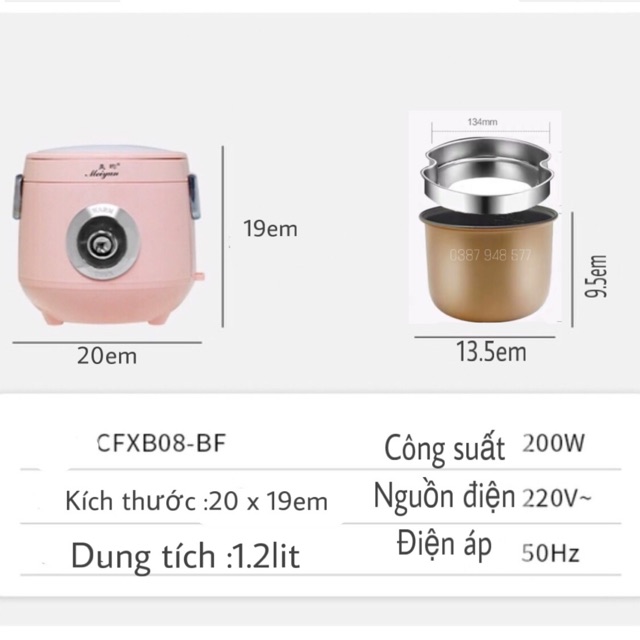 NỒI CƠM ĐIỆN MINI MEIYUN 08BE  1.2 LÍT