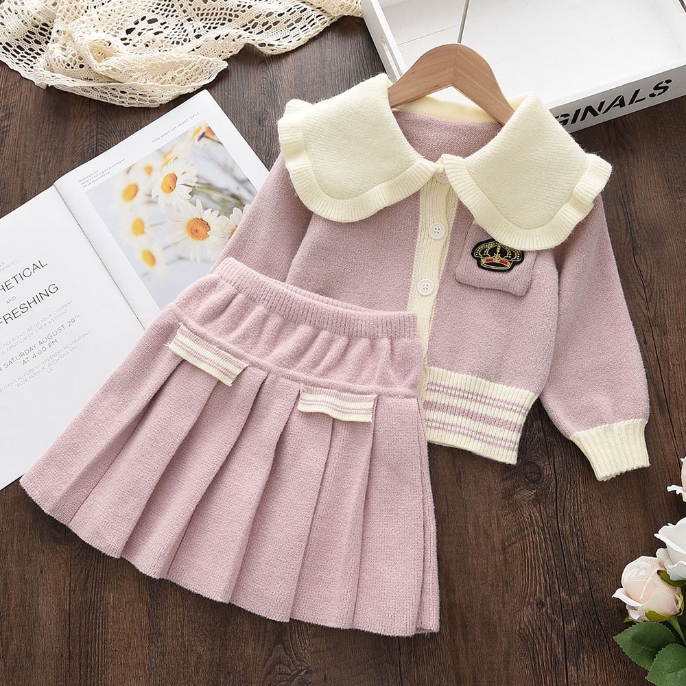 BEAR LEADER Bộ Áo Khoác Cardigan + Chân Váy 2 Món Thời Trang Thu Đông Mới Cho Bé Gái 2-6 Tuổi