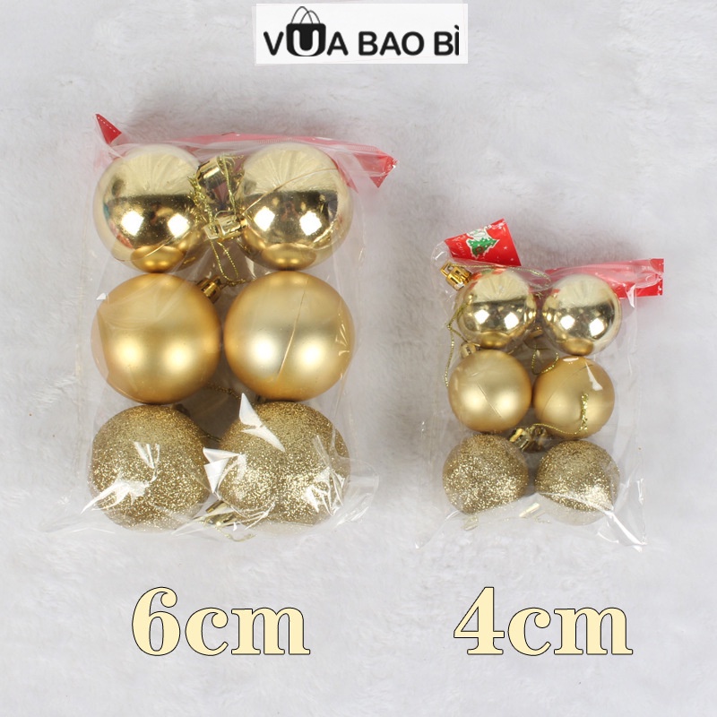 Set 6 quả châu 4/6cm trang trí Giáng sinh cây thông Noel, tiệc sự kiện