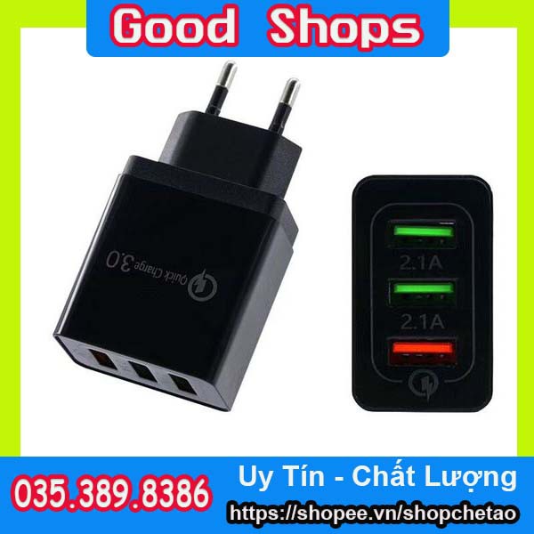 Củ Sạc Điện Thoại QC 3.0, Sạc Nhanh 5V-3A / 9V-2A / 12V-1,6A | 3 Cổng USB Đầu Ra