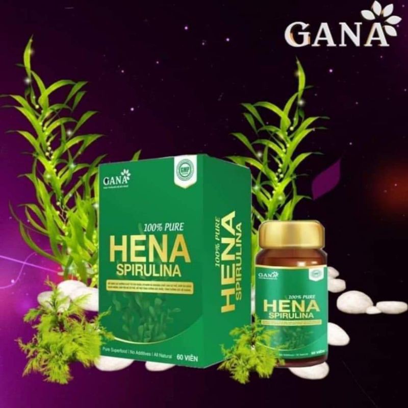 Tảo xoắn HENA, Hena Spirulina GANA hộp 60v tăng cường sức khỏe