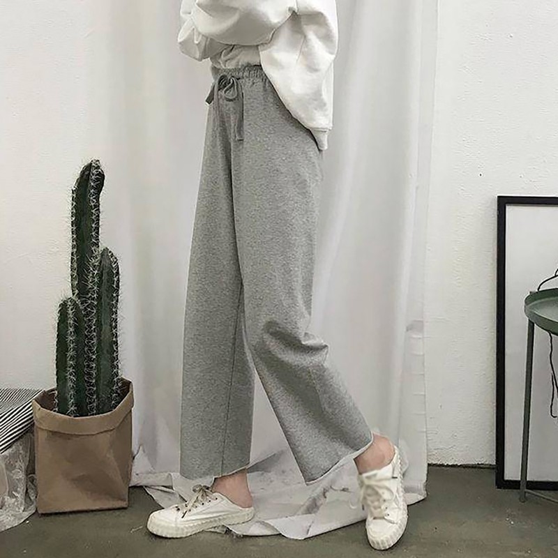 Women Casual Spring Summer Solid Color Loose Wide Leg Loose Elastic High Waist Tie Straight Casual Nine Pants | BigBuy360 - bigbuy360.vn