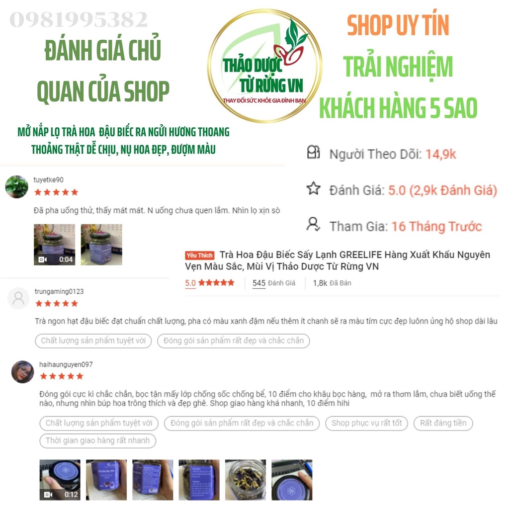 Trà Hoa Đậu Biếc Sấy Lạnh GREELIFE - Hoa Đậu Biếc Khô Hàng Xuất Khẩu Nguyên Vẹn Màu Sắc, Mùi Vị Thảo Dược Từ Rừng VN