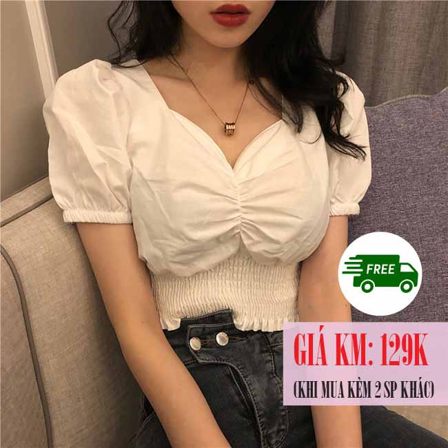 [SẮN] Áo croptop kiểu sơ mi nữ ngắn tay Ulzzang Quảng Châu ASC22