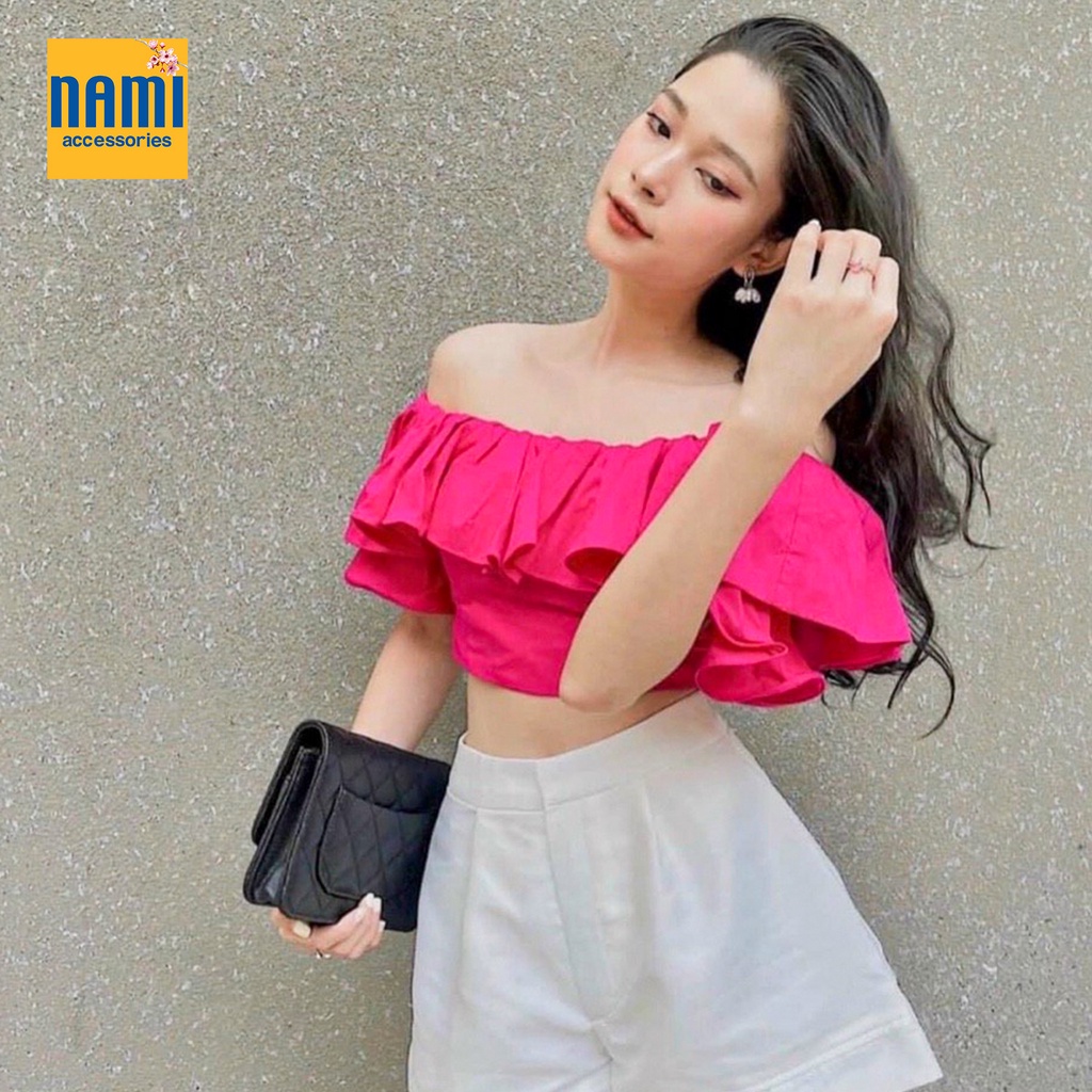( HÀNG CHUẨN ĐẸP ) Áo trễ vai bèo tầng dáng croptop mix match gì cũng xinh xắn Nanami - ATNU054