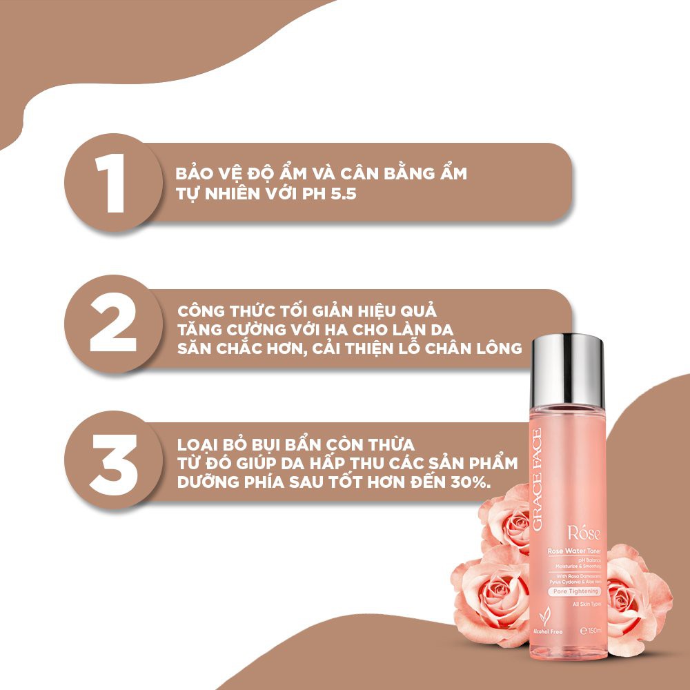 Nước hoa hồng cân bằng pH dưỡng ẩm se khít lỗ chân lông Grace Face Rose Water Toner 150ml