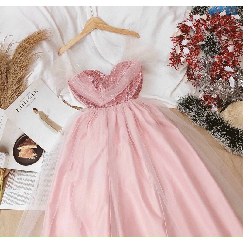 Đầm dự tiệc maxi xoè phối kim sa