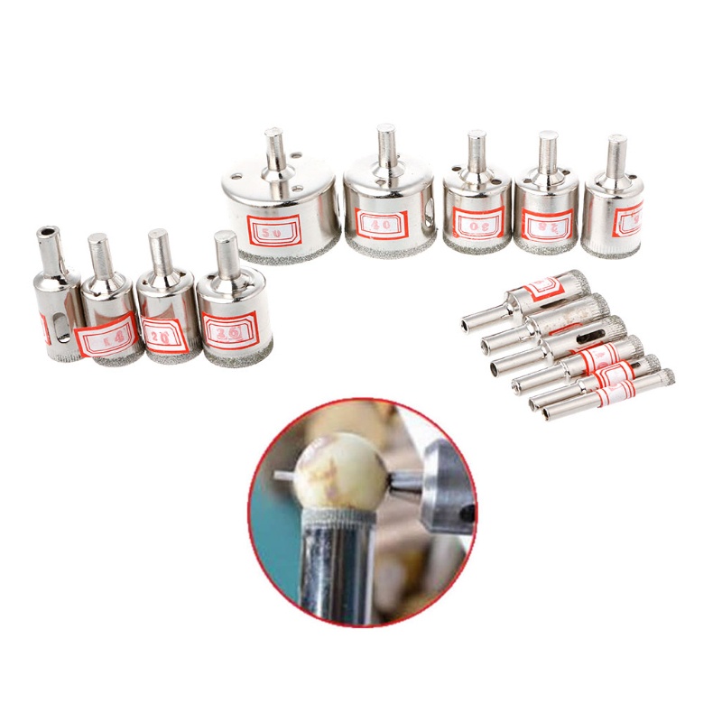 Bộ 15 Mũi Khoan Lỗ 6mm - 50mm Chuyên Dụng Cho Đồ Gốm / Kính / Sứ
